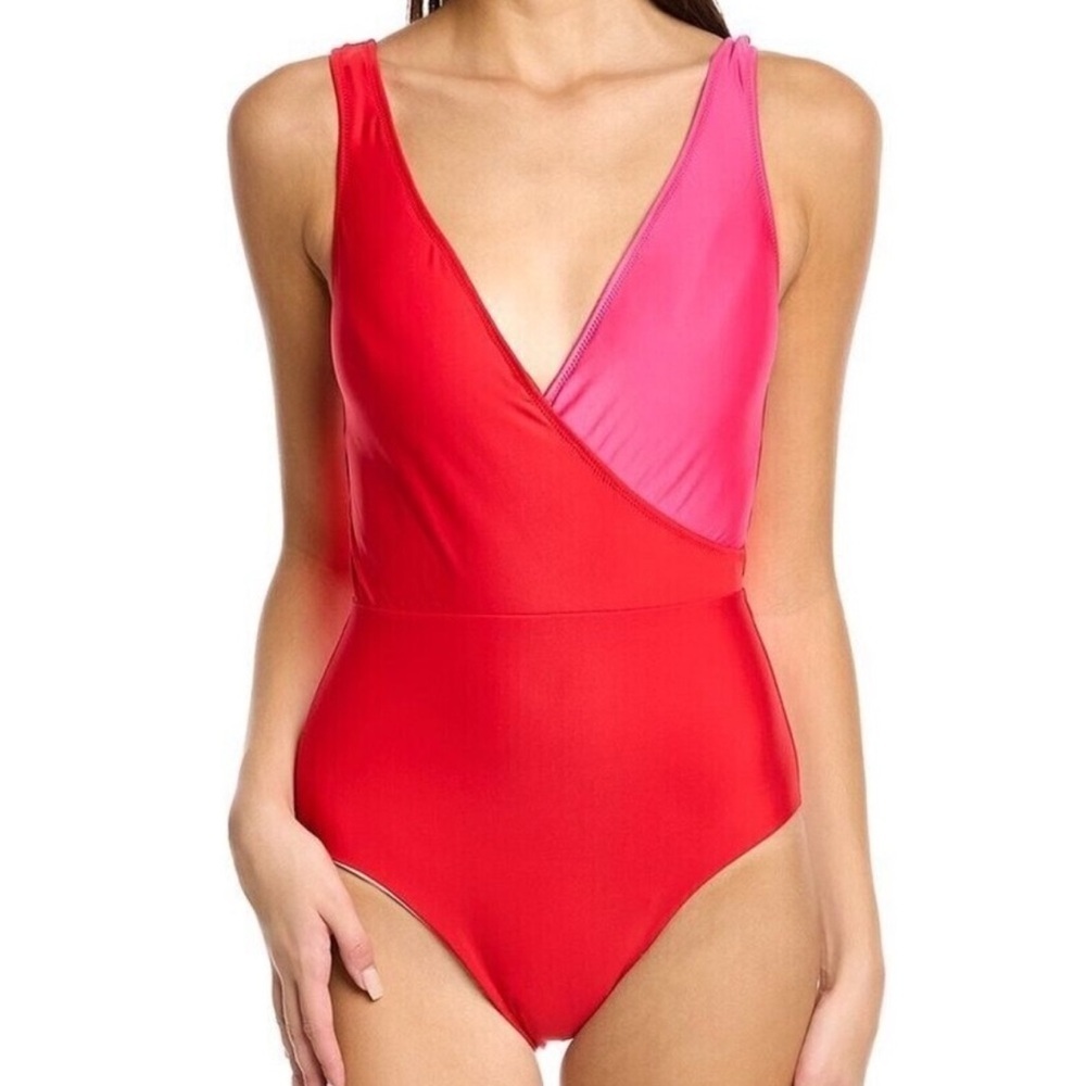 NWT Hermoza Vera Colorblock One Piece Swimsuit in Pink / Poppyred